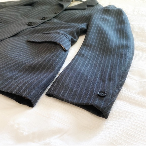 PYTCHLEY VINTAGE WOOL BLEND LONG GREY BLUE STRIPED NOTCHED LAPEL BLAZER - Picture 9 of 10